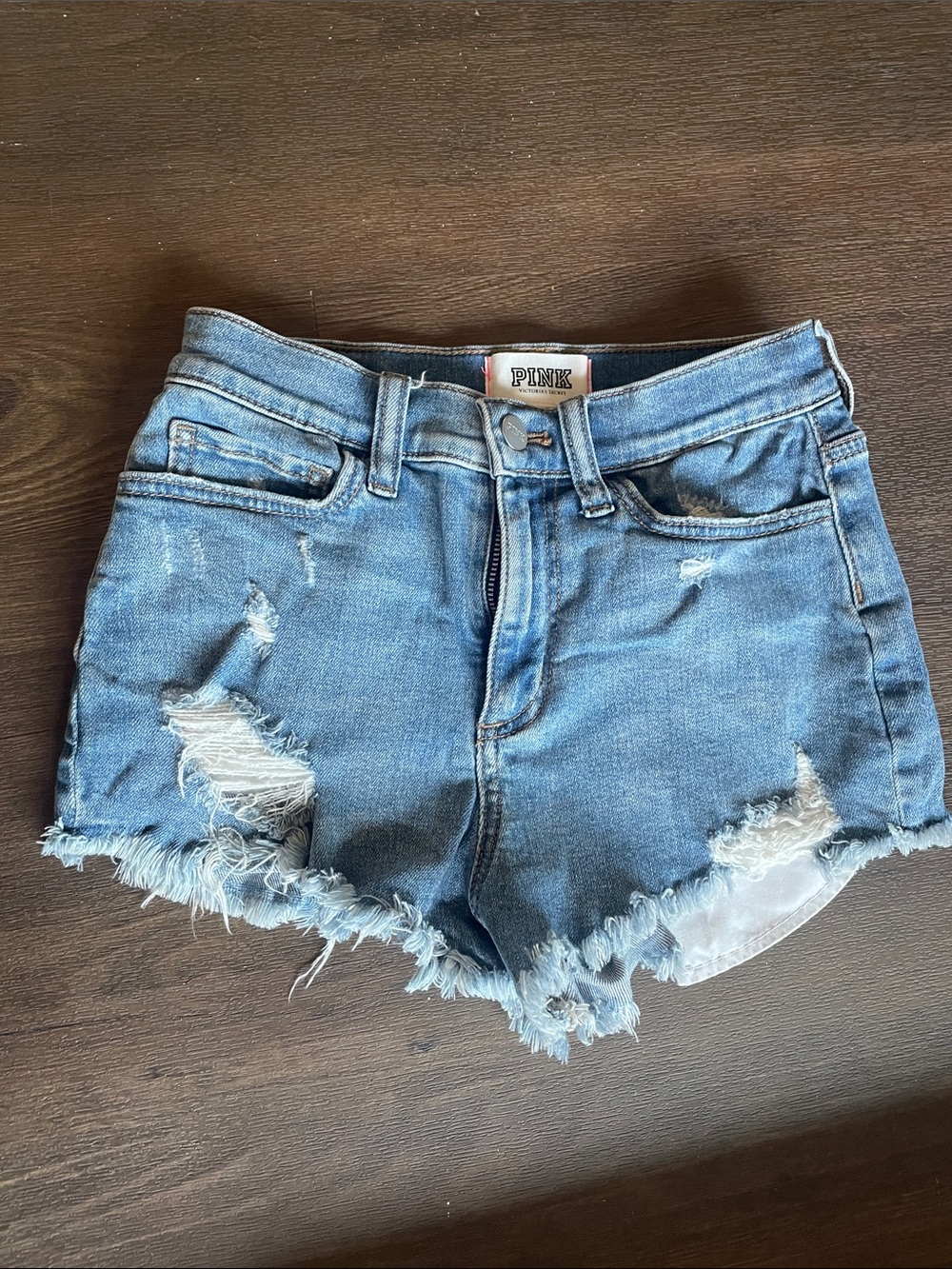 PINK Victoria's Secret Light Blue Distressed Denim Shorts